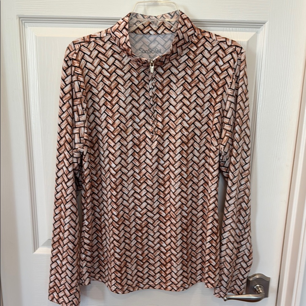 San Soleil Brown Quarter Zip Top